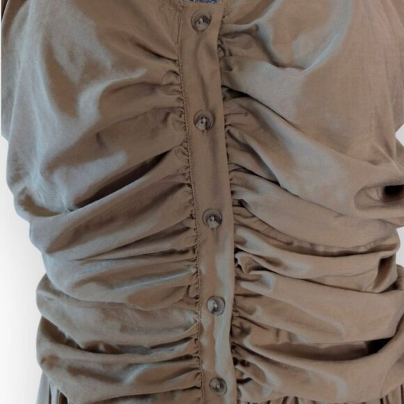 Future Collective Khaki Ruched Button-Front Midi Sundress Medium - Picture 2 of 8